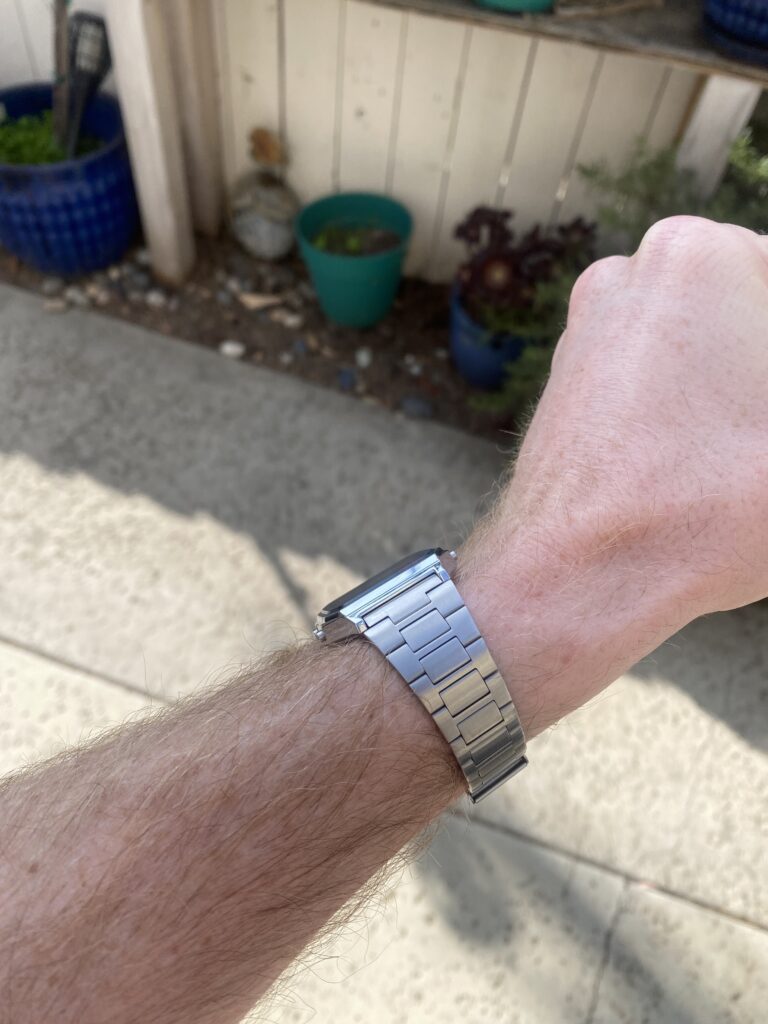 casio a158w bracelet on wrist